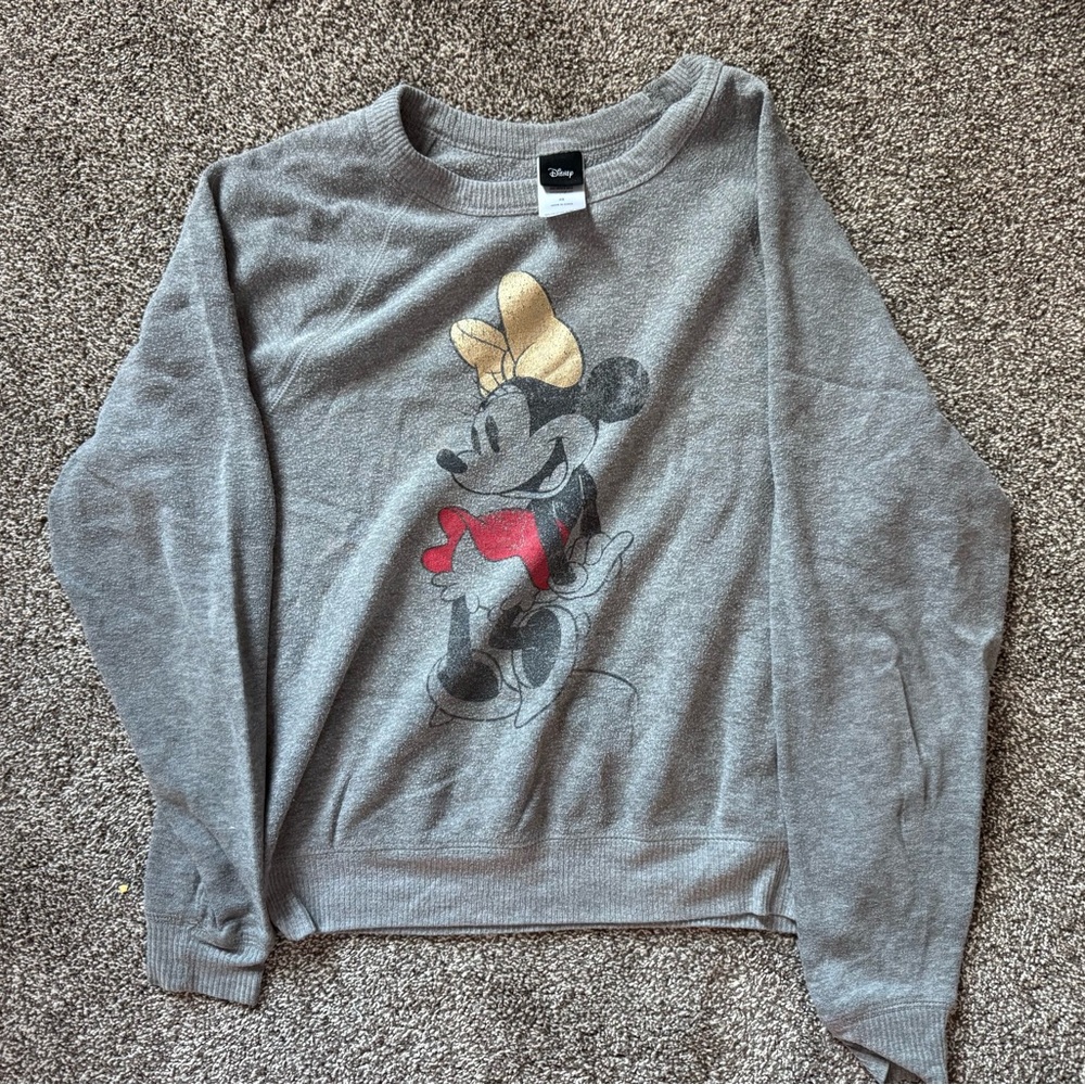 Disney Gray Sweatshirt with Minnie Mouse and Gold Bow